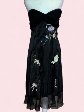 Y2K Charlotte Russe Strapless Black Floral-Embroidered Midi Dress